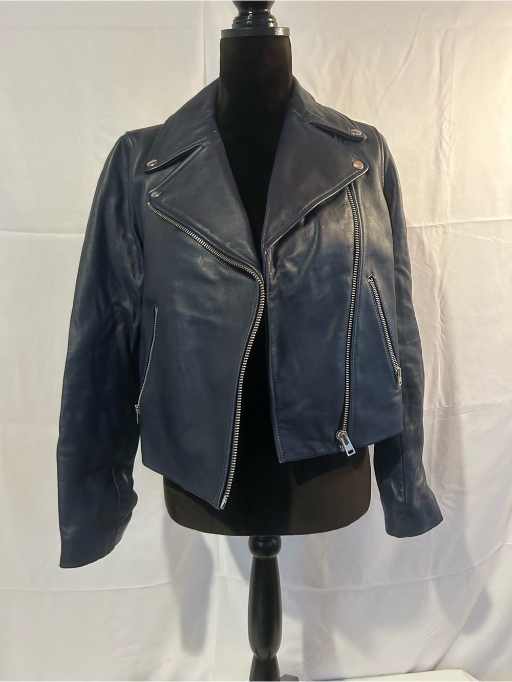 J. Crew Collection Navy Leather Asymmetric Moto Jacket